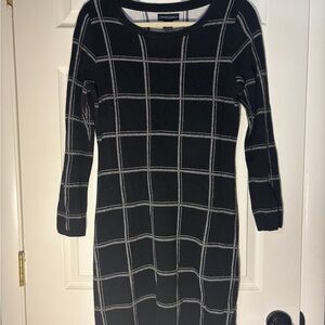 Cynthia Rowley Black Windowpane Knit Long-Sleeve Dress